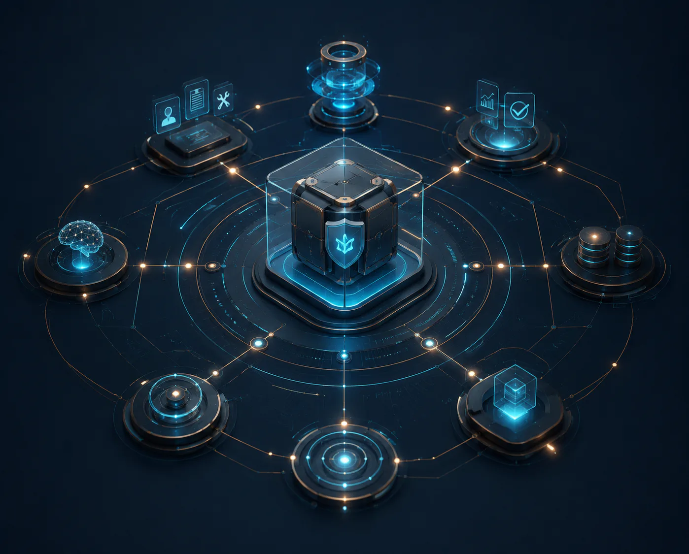 Abstract Hermes-style personal operator setup showing private memory, tool connections, workflow design, and skill architecture.